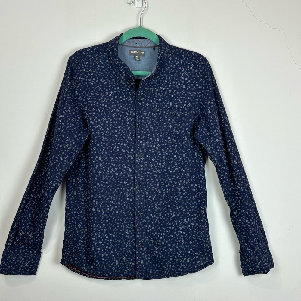 Toad & Co Men’s Navy Floral Slim Fit Button Down Shirt S Hiking Camping Outdoor